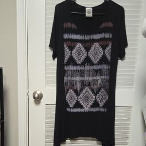 Vocal Black and Brown Patterned Short Sleeve Top